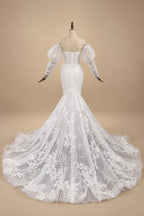 Glamorous White Sweetheart Neckline Mermaid Wedding Dress with Detachable Tulle Sleeves ZP056