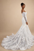 Glamorous White Sweetheart Neckline Mermaid Wedding Dress with Detachable Tulle Sleeves ZP056