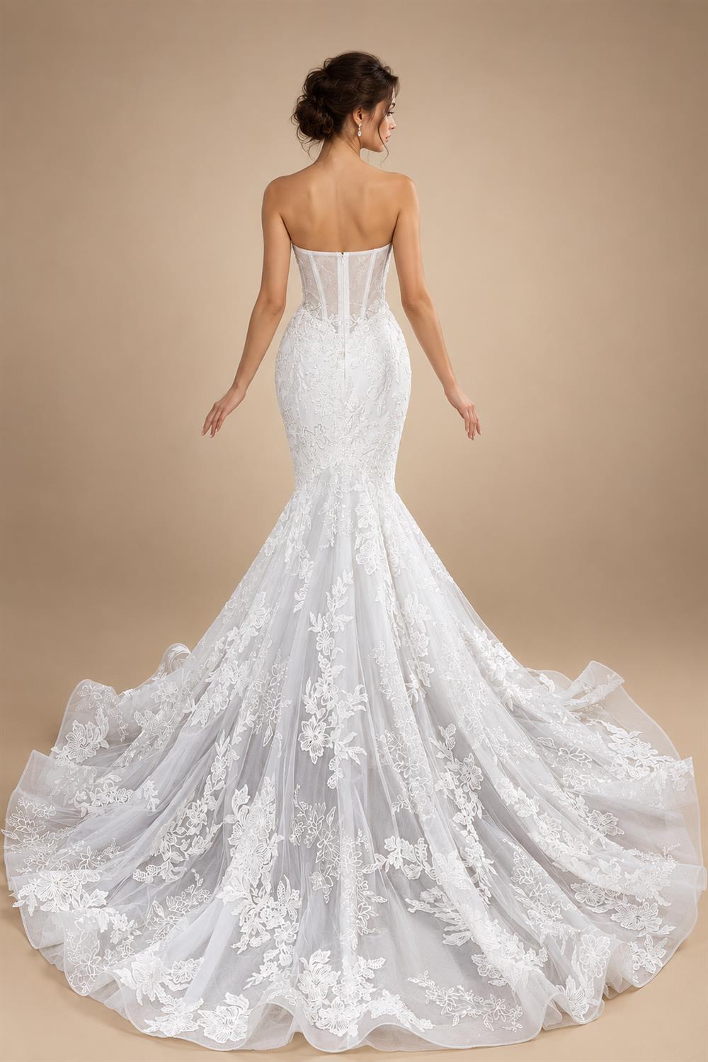 Glamorous White Sweetheart Neckline Mermaid Wedding Dress with Detachable Tulle Sleeves ZP056