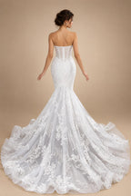 Glamorous White Sweetheart Neckline Mermaid Wedding Dress with Detachable Tulle Sleeves ZP056