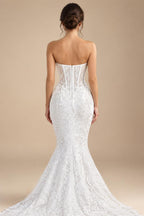 Glamorous White Sweetheart Neckline Mermaid Wedding Dress with Detachable Tulle Sleeves ZP056