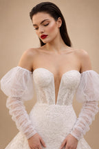 Glamorous White Sweetheart Neckline Mermaid Wedding Dress with Detachable Tulle Sleeves ZP056