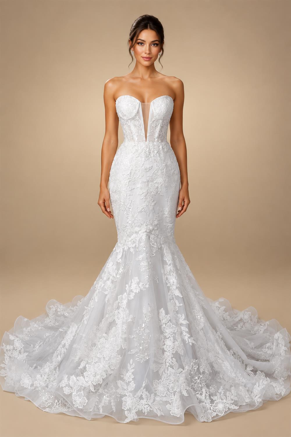 Glamorous White Sweetheart Neckline Mermaid Wedding Dress with Detachable Tulle Sleeves ZP056