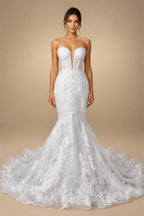 Glamorous White Sweetheart Neckline Mermaid Wedding Dress with Detachable Tulle Sleeves ZP056