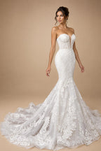 Glamorous White Sweetheart Neckline Mermaid Wedding Dress with Detachable Tulle Sleeves ZP056
