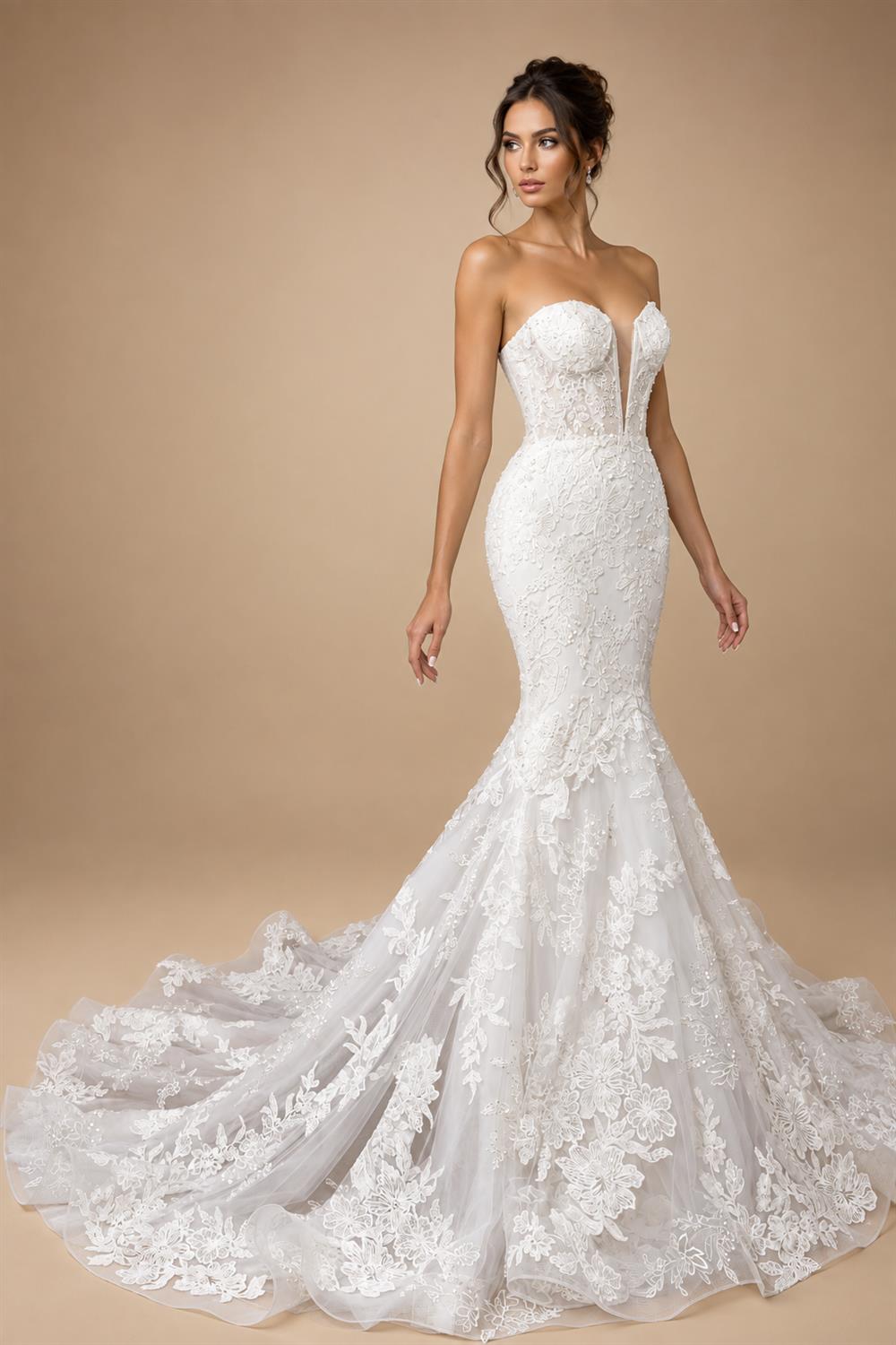 Glamorous White Sweetheart Neckline Mermaid Wedding Dress with Detachable Tulle Sleeves ZP056