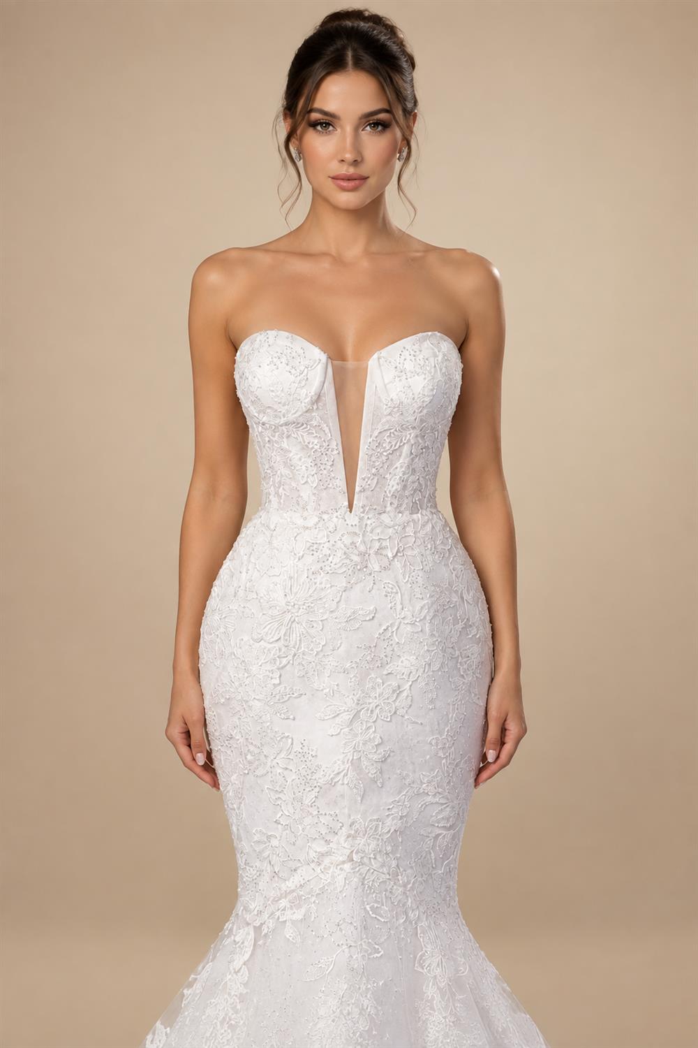 Glamorous White Sweetheart Neckline Mermaid Wedding Dress with Detachable Tulle Sleeves ZP056