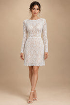 Glamorous White Long Sleeve Lace Wedding Dress with Removable Chiffon Overlay ZP058