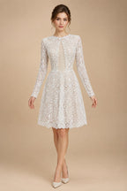 Glamorous White Long Sleeve Lace Wedding Dress with Removable Chiffon Overlay ZP058