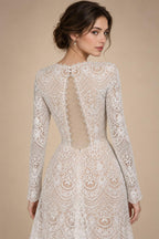 Glamorous White Long Sleeve Lace Wedding Dress with Removable Chiffon Overlay ZP058