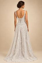 Luxury Ivory Beaded Lace Short Wedding Dress with Lace-Up Corset Back ZP059