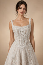 Luxury Ivory Beaded Lace Short Wedding Dress with Lace-Up Corset Back ZP059