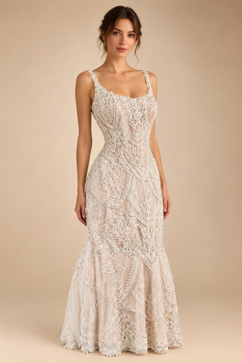 Luxury Ivory Beaded Lace Short Wedding Dress with Lace-Up Corset Back ZP059