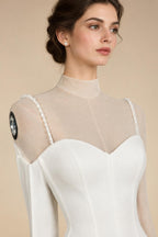 Elegant White Spaghetti Strap Satin Bodice Lace Tulle Wedding Dress with Train ZP065