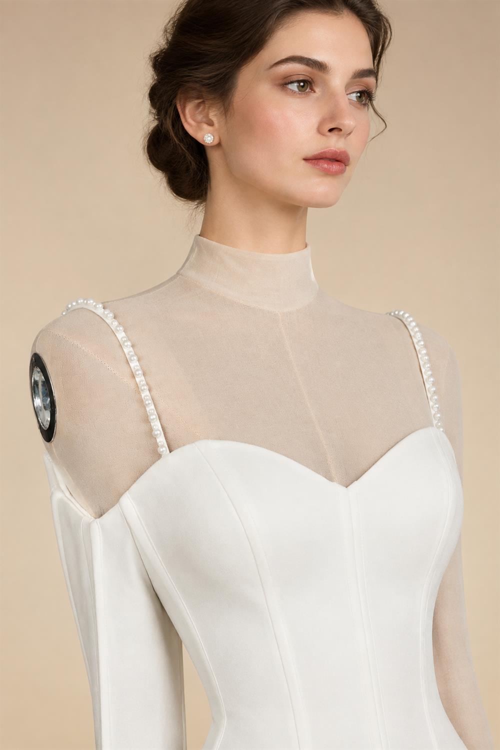 Elegant White Spaghetti Strap Satin Bodice Lace Tulle Wedding Dress with Train ZP065