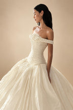 Elegant Ivory Strapless Ruched Satin Ball Gown Wedding Dress ZP070