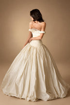 Elegant Ivory Strapless Ruched Satin Ball Gown Wedding Dress ZP070
