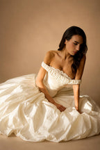 Elegant Ivory Strapless Ruched Satin Ball Gown Wedding Dress ZP070