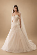 Dreamy Ivory Strapless 3D Floral Draped Wedding Dress with Veil ZP072