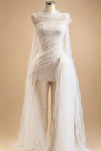 Dreamy Ivory Strapless 3D Floral Draped Wedding Dress with Veil ZP072