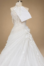 Dreamy Ivory Strapless 3D Floral Draped Wedding Dress with Veil ZP072