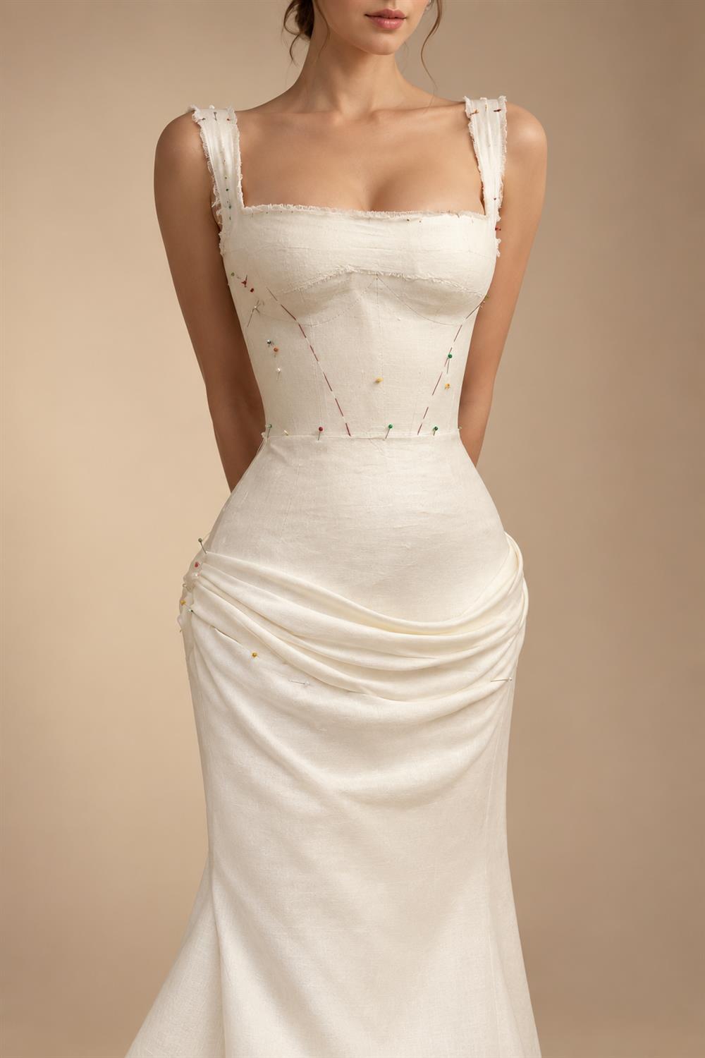 Luxury Ivory Off-the-Shoulder Lace and Satin Mermaid Wedding Dress with Veil ZP073