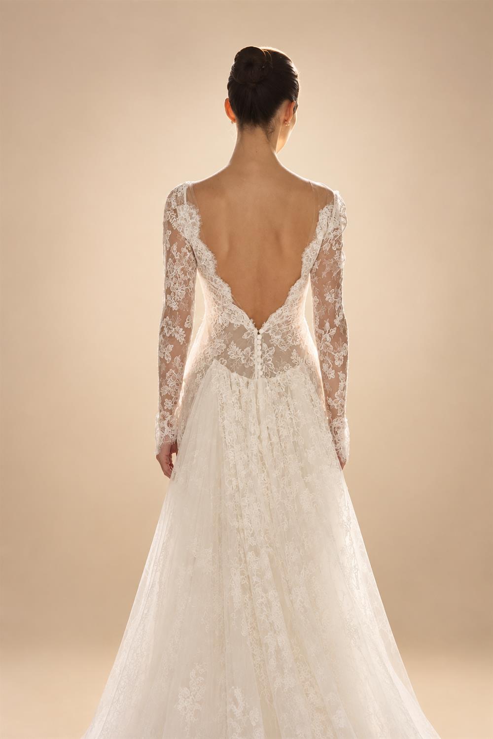 Romantic Ivory Long Sleeve Lace Mermaid Wedding Dress with Overskirt ZP076