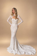 Luxury White Strapless Lace Mermaid Wedding Dress with Overskirt ZP086