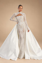 Luxury White Strapless Lace Mermaid Wedding Dress with Overskirt ZP086
