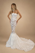 Elegant White Strapless Sheer Lace Mermaid Wedding Dress with Neckwear ZP089