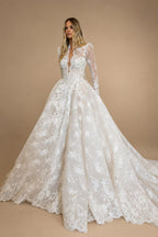 Luxury White High Neck Sequin Long Sleeve Lace A-Line Wedding Dress ZP094