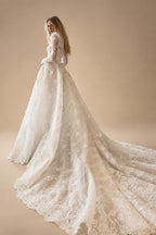 Luxury White High Neck Sequin Long Sleeve Lace A-Line Wedding Dress ZP094