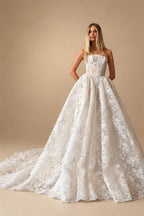 Glamorous White Strapless Floral Lace Wedding Dress with Veil ZP095