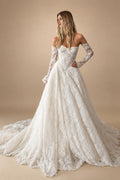 Elegant White Off-the-Shoulder Long Sleeve Lace Corset Wedding Dress ZP096