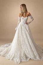 Elegant White Off-the-Shoulder Long Sleeve Lace Corset Wedding Dress ZP096