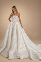 Regal White Strapless Sequin Sheer Lace Ball Gown Wedding Dress ZP097