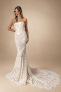 Luxury Ivory Strapless Lace Printed Mermaid Wedding Dress ZP098