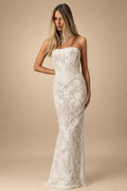 Luxury Ivory Strapless Lace Printed Mermaid Wedding Dress ZP098