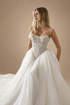 Elegant White Strapless Lace Corset Ball Gown Wedding Dress ZP100