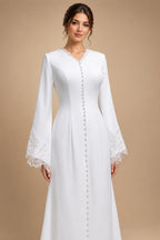 Elegant White Pearl High Neck Long Sleeve Wedding Dress with Veil ZP102