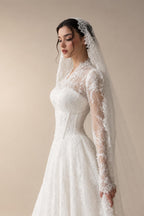 Romantic White Lace Long Sleeve A-Line Wedding Dress with Veil ZP109