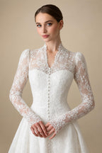 Vintag White Lace High Neck Long Sleeve A-Line Wedding Dress with Train ZP110