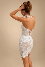 Luxury Lace Strapless High Slit Sheath Wedding Dress with Choker ZP111