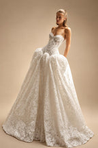 Bohemian Ivory Lace Strapless Ball Gown Wedding Dress ZP112