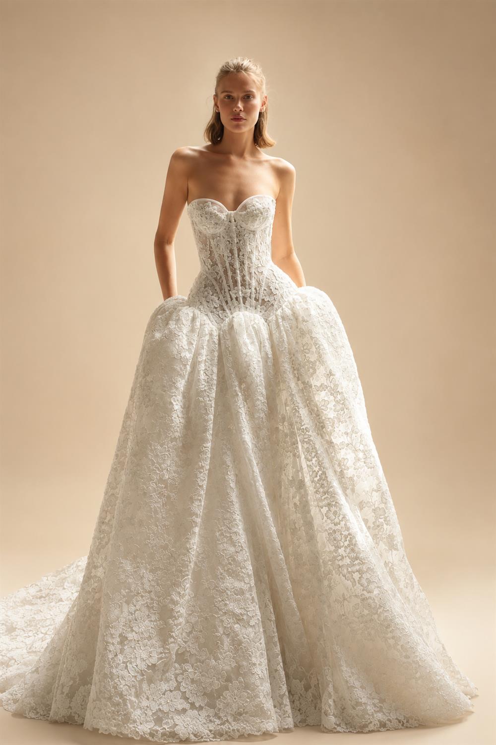 Bohemian Ivory Lace Strapless Ball Gown Wedding Dress ZP112