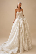 Bohemian Ivory Lace Strapless Ball Gown Wedding Dress ZP112
