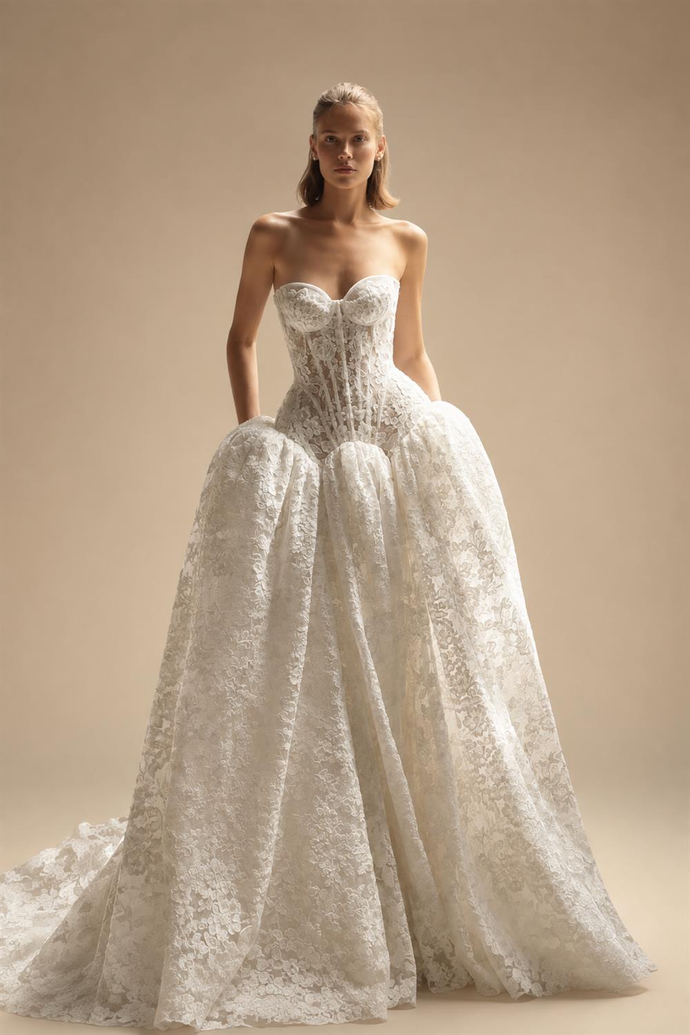 Bohemian Ivory Lace Strapless Ball Gown Wedding Dress ZP112