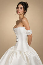 Classic White Satin Strapless Ball Gown Wedding Dress with Veil ZP114