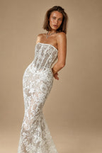 Vintage Ivory Lace Strapless Mermaid Wedding Dress ZP115
