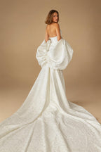 Elegant Ivory Halter Neck Puff Sleeve Mermaid Wedding Dress with Train ZP116